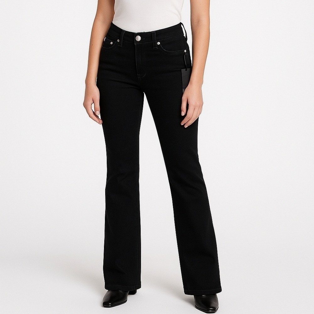 True Religion Becca Bootcut Jeans Black Raw Hem Stretch W29